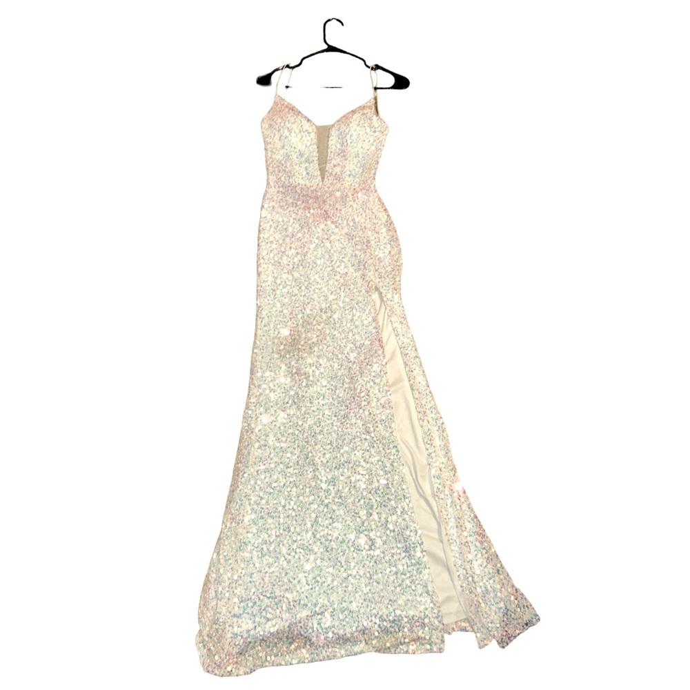 White prom dress with sequins